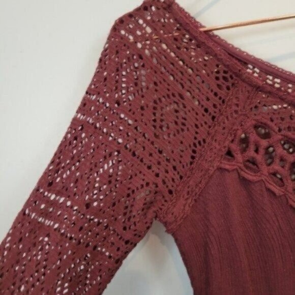 Free People City Girl Bodycon Crochet Lace Mini Dress Plumberry Burgundy Purple - Picture 7 of 12